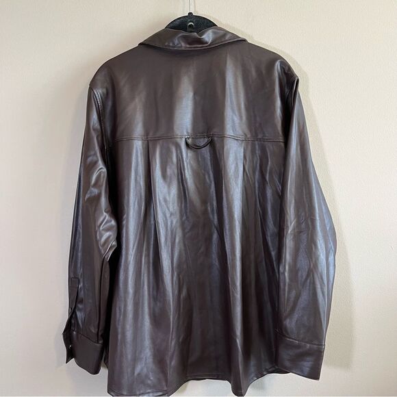 ✨ A New Day Brown Faux Leather Button Up Top Medium - Picture 8 of 10